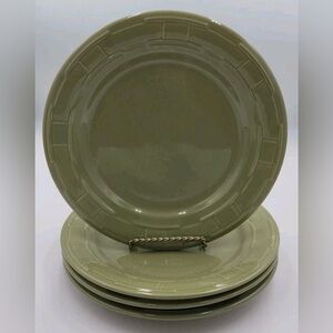 Longaberger WOVEN TRADITIONS SAGE GREEN Dinner Plates Set of 4 Apx. 10 1/4"
